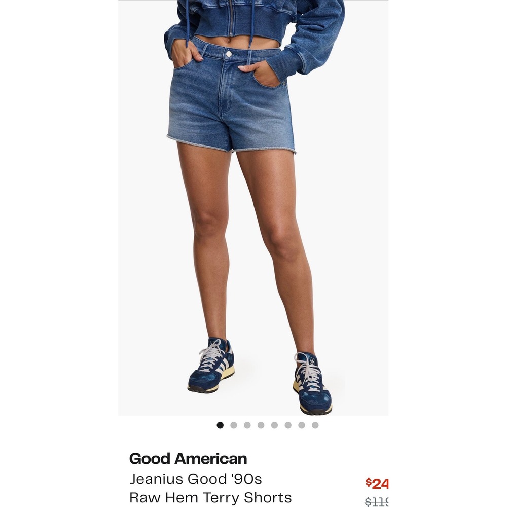 Good American Jeanious Good 90s Raw Hem Terry Denim Shorts Size 8 New